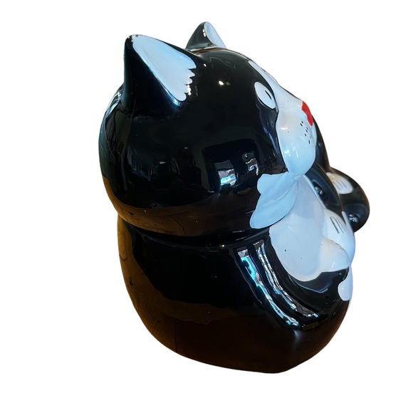 Vintage Tuxedo Cat Cookie Jar Ceramic Black and White Fat Cat - Picture 3 of 5